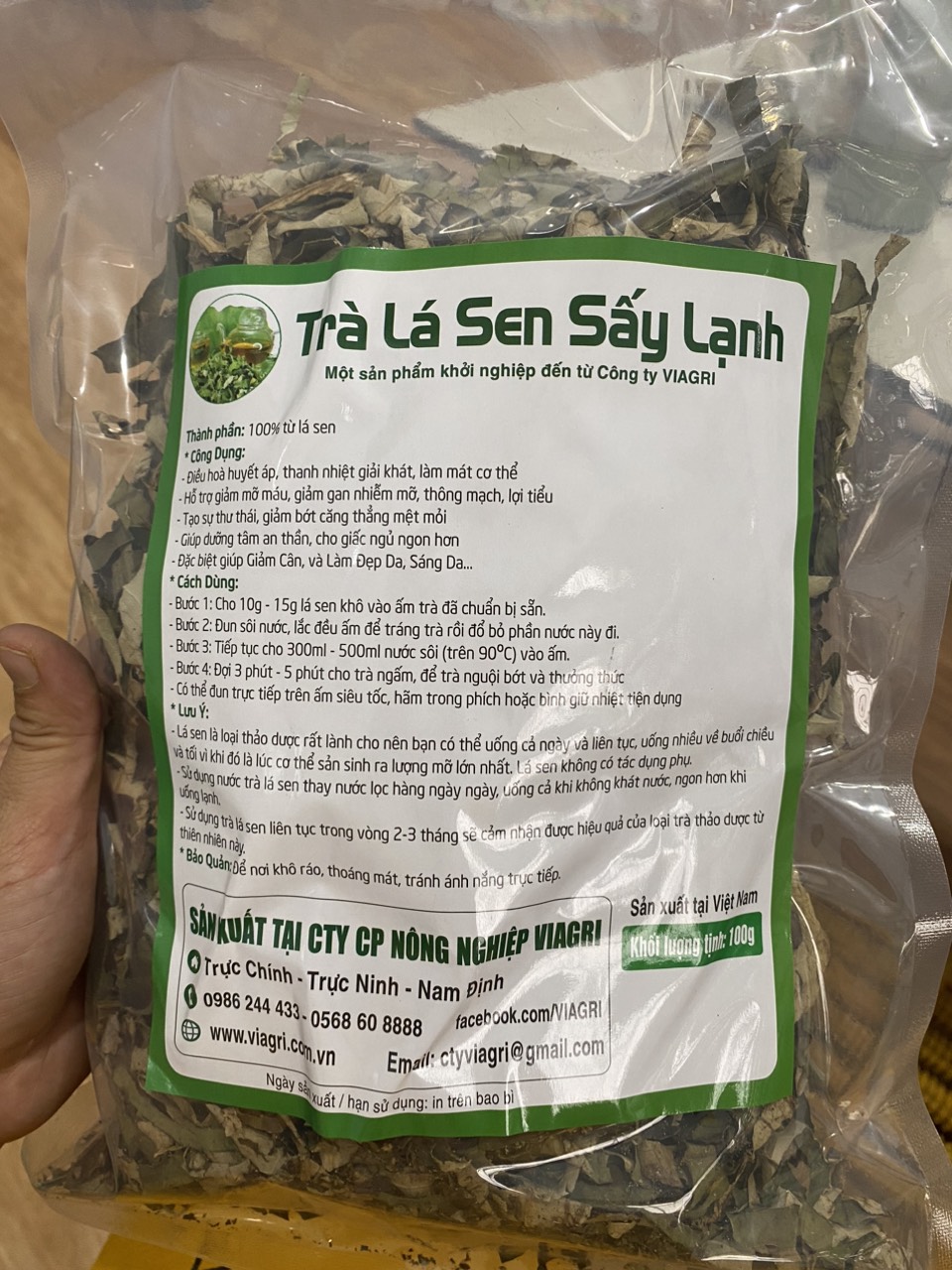Trà lá sen Viagri sấy lạnh - trà giảm cân, giảm mỡ máu, tốt cho sức khoẻ