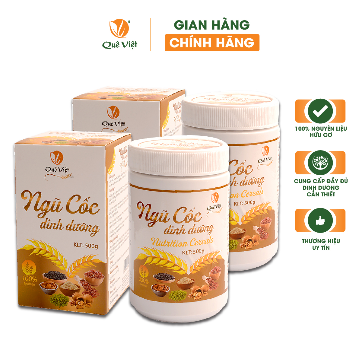 Ngũ cốc dinh dưỡng ăn sáng Quê Việt bổ sung vitamin và dinh dưỡng cần thiết (Combo 2 hộp X 500gr/hộp)