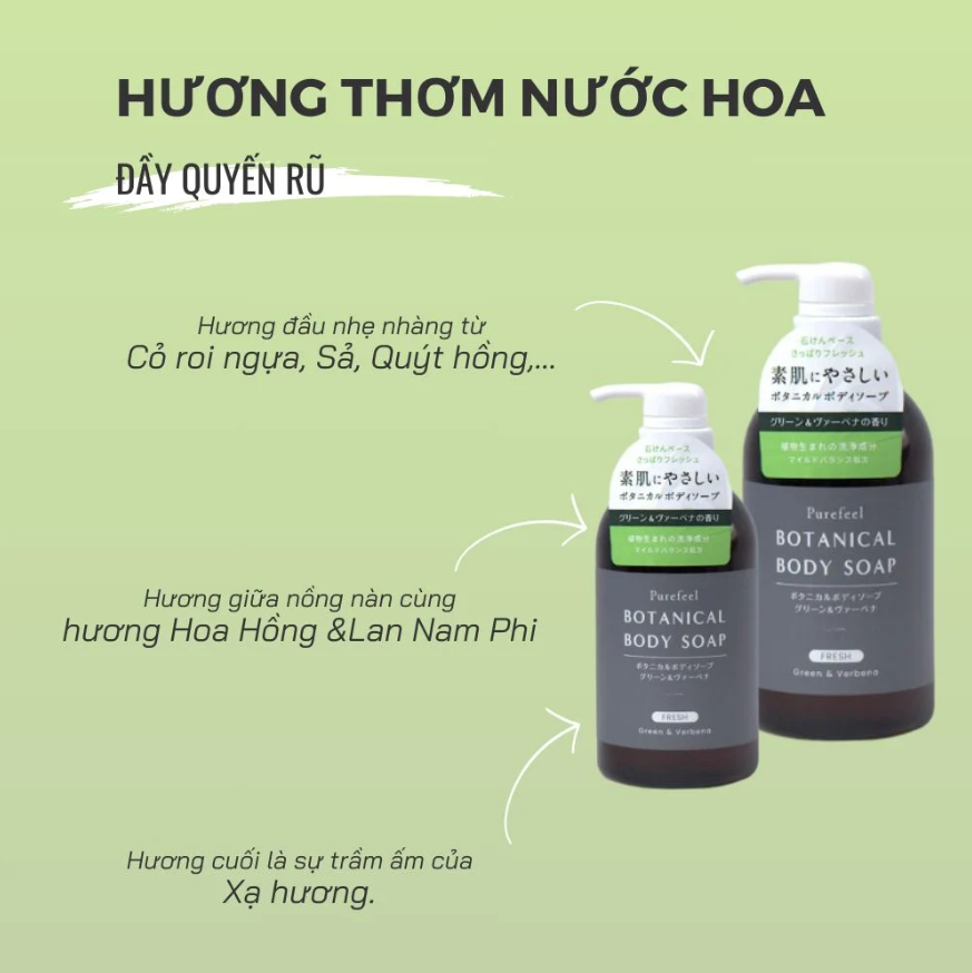 [Nhật Bản] Sữa tắm Purefeel Botanical Body Soap hương Mã tiên thảo làm sạch da cùng hương thơm ấm áp 450ml