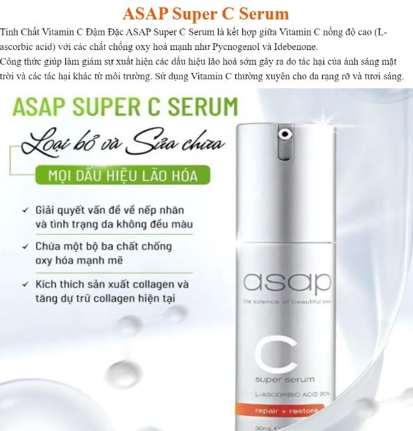Serum Asap Super C – Tinh Chất Vitamin C Đậm Đặc Mờ Thâm Tăng Collagen 30ml