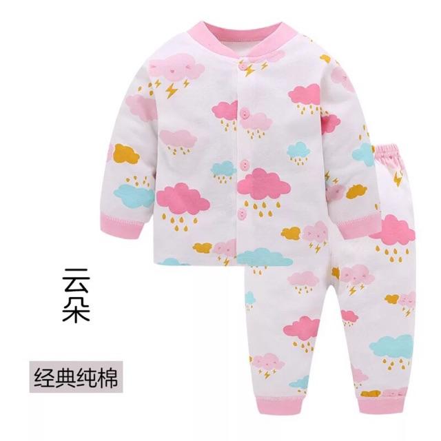 Bộ cotton mây hồng bé gái