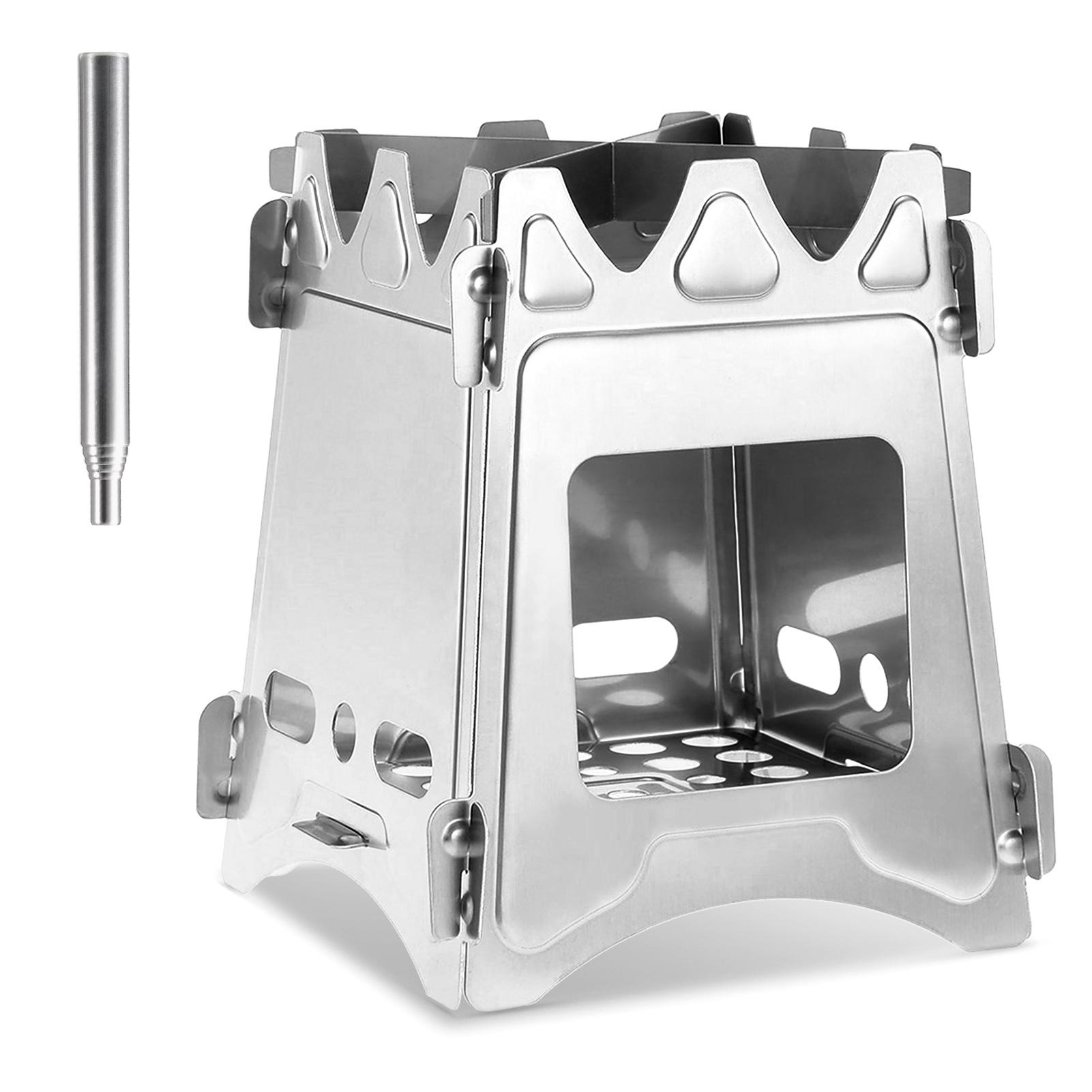 WS009M Camping Wood Stove with Bellow Portable Folding Stainless Steel Wood Burning Stove Backpacking Stove