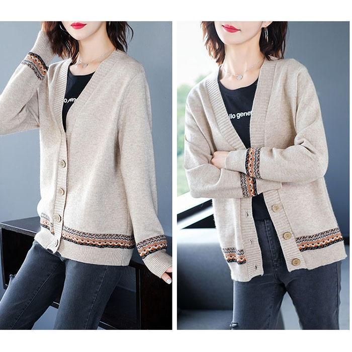 Áo khoác cardigan len nữ pha gấu thổ cẩm, chất len dày dặn thích hợp thu đông, thời trang phong cách trẻ