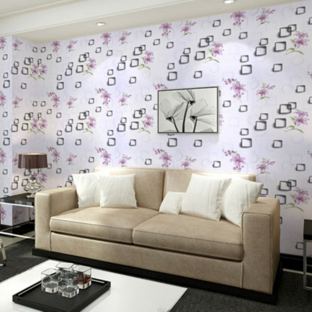 Cuộn 5m Decal Giấy Dán Tường Ô vuông hoa ly hồng