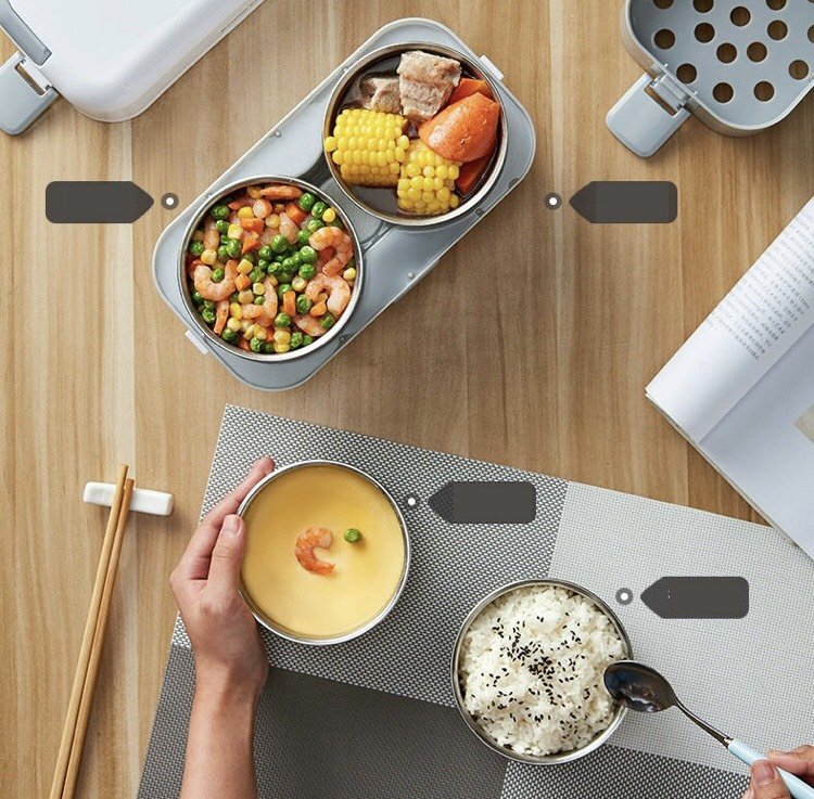 HỘP CƠM NẤU CHÍN CƠM VÀ HÂM NÓNG THỨC ĂN, CANH TỰ ĐỘNG CHO DÂN VĂN PHÒNG, THIẾT KẾ 2 TẦNG VỚI 4 NGĂN ĐỰNG THỨC ĂN BẰNG INOX 304 CAO CẤP CÓ NẮP ĐẬY CHỐNG TRÀN, DỄ SỬ DỤNG VÀ MANG ĐI XA