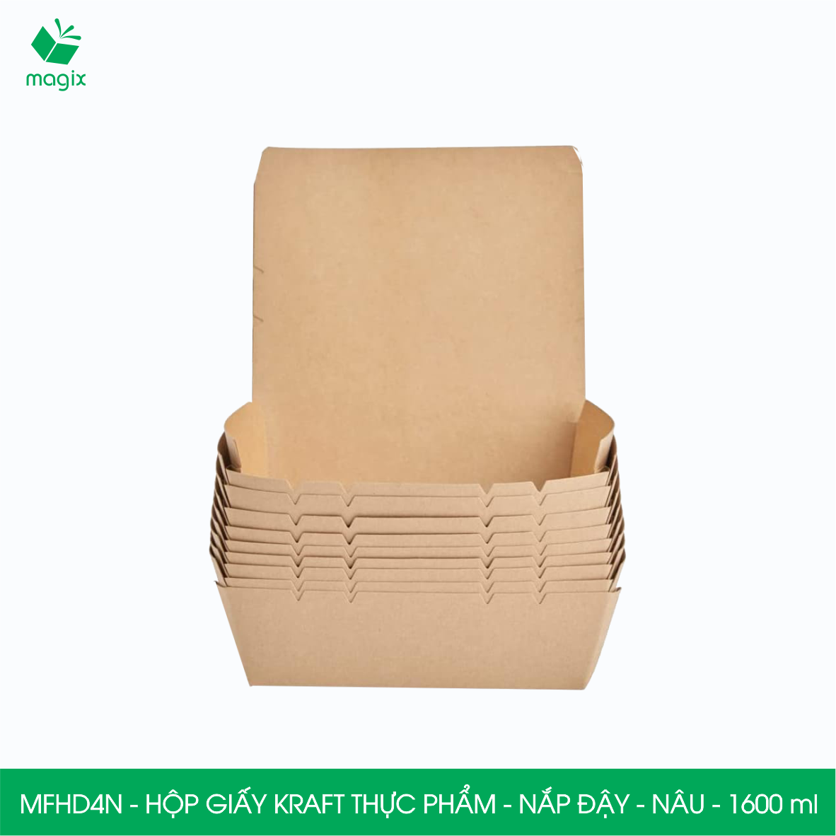 MFHD4N - Combo 100 hộp giấy kraft thực phẩm 1600ml, hộp đựng thức ăn nắp đậy màu nâu, hộp gói đồ ăn mang đi