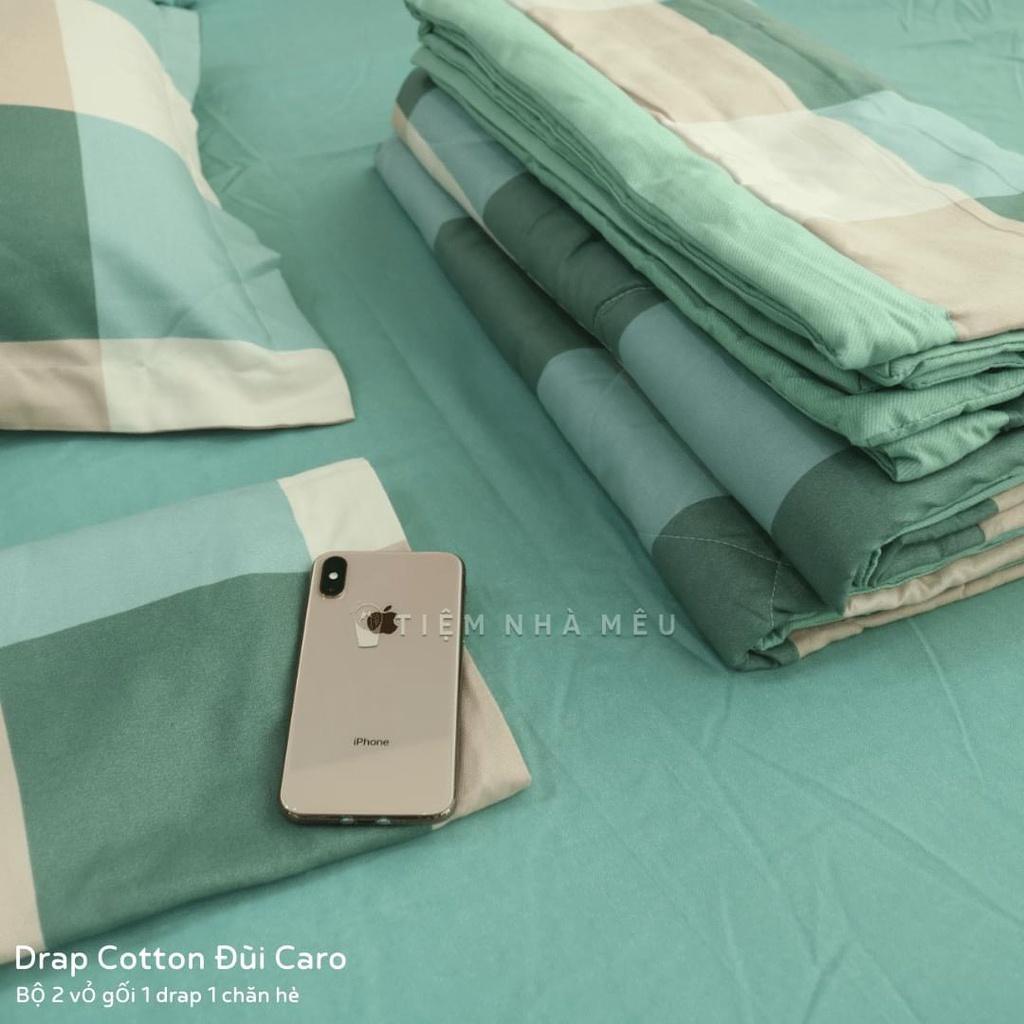 Bộ Chăn Ga Gối Cotton Đũi m6/m8/2m - Full size Tiệm Nhà Mêu 2 Vỏ gối ,drap ,chăn chần Basic Kẻ Nhiều Mẫu