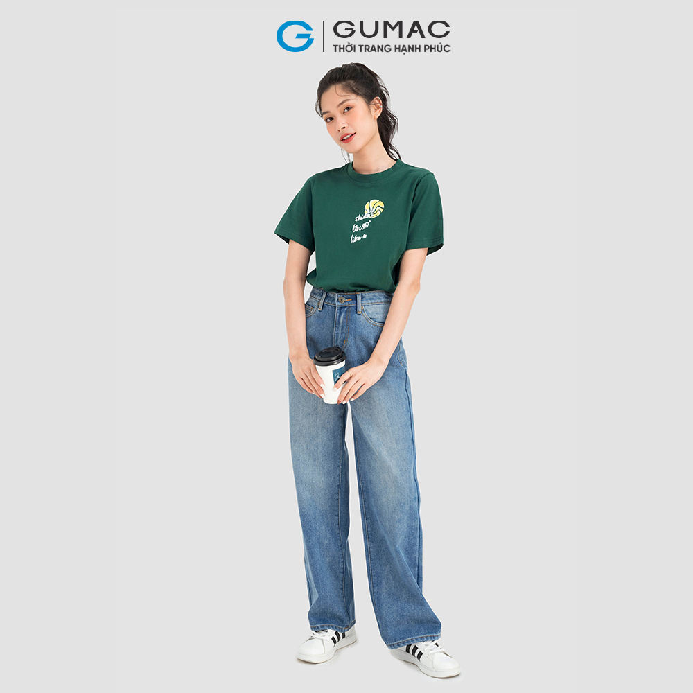 Áo thun nữ cotton GUMAC ATC08044 cổ tròn in shine