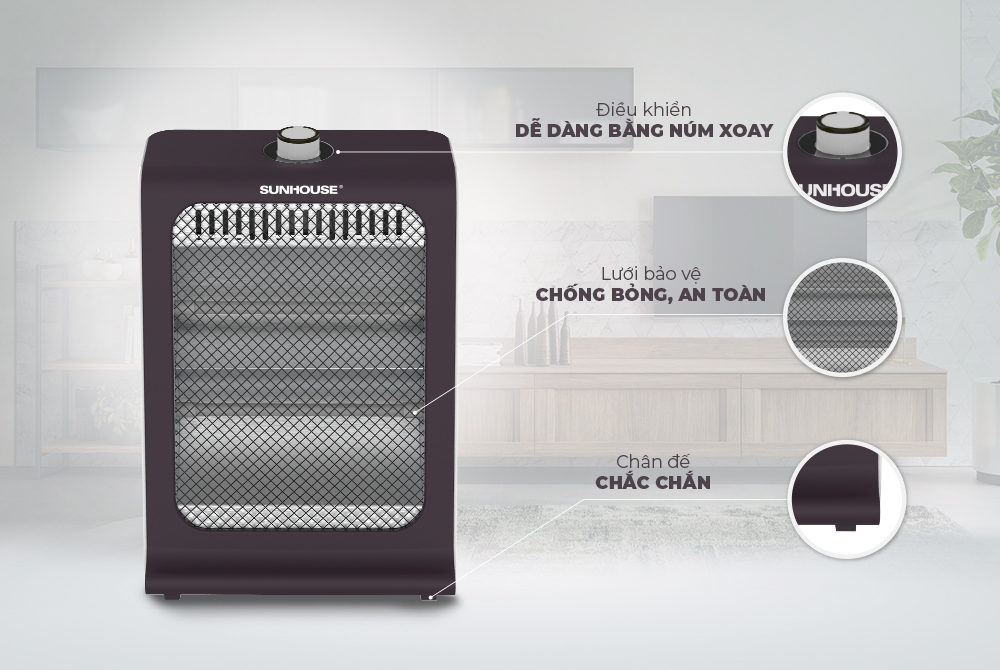 Sưởi Điện Hồng Ngoại 2 Bóng Sunhouse SHD7023 - Hàng chính hãng