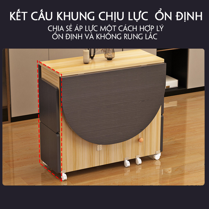 Bàn Ăn Gấp Gọn Kèm 4 Ghế - Có Ngăn Chứa Đồ - Bo Viền Tròn Bầu Dục. Cất Ghế Trong Bàn Ăn. Tiết Kiệm Không Gian.  KT 60 x 120 cm