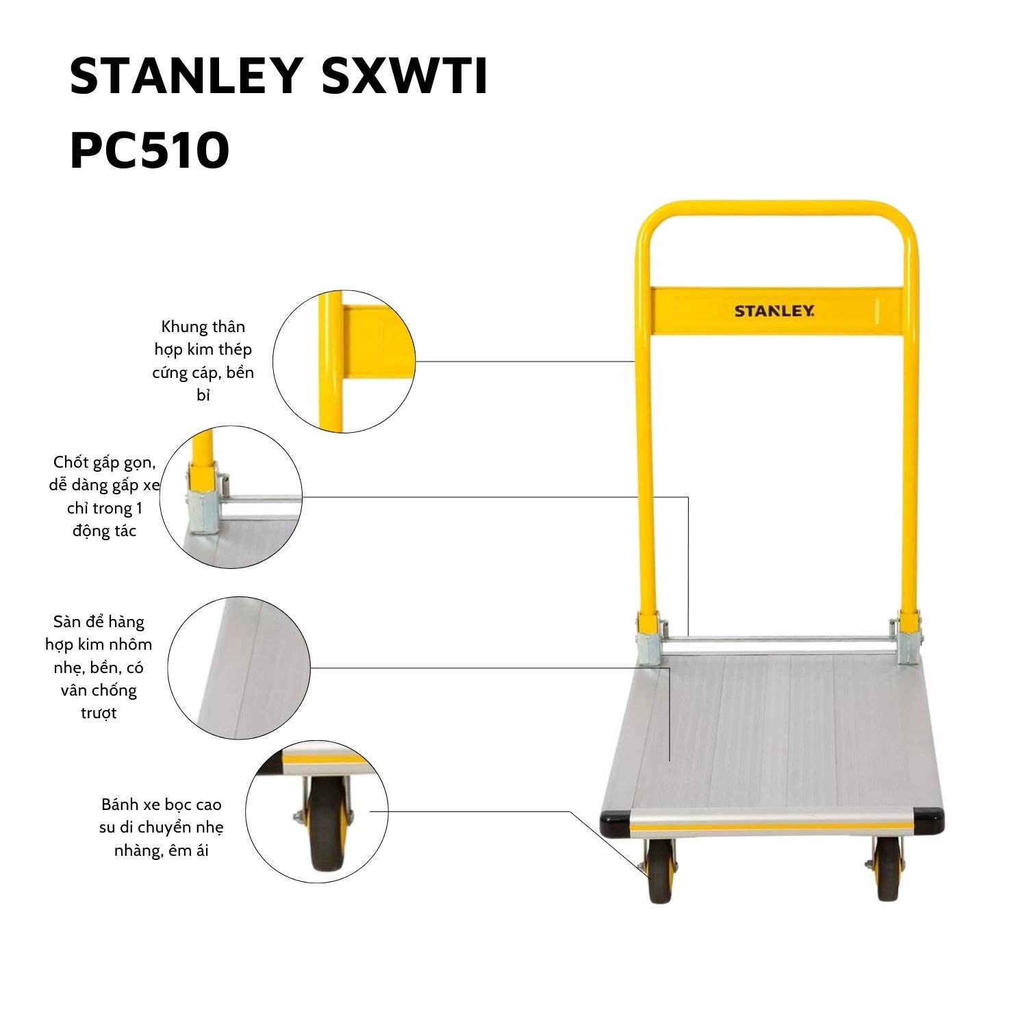 Xe Đẩy Tay 4 Bánh Cao Cấp Có Thể Gấp Gọn Stanley PC510
