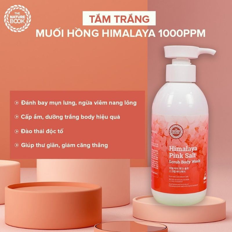 Sữa tắm trắng muối hồng The Nature Book Himalaya Pink Salt Scrub Body Wash 300ml