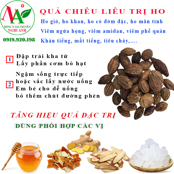 Quả kha tử, chiêu liêu Đông Y Nghi Anh giảm ho hết ngứa cổ thanh họng bổ phế gói 500gr