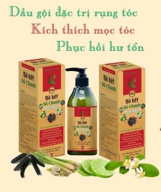 Phụ kiện đồ dùng nhà tắm -Dầu gội bồ kết sả chanh hoa bưởi ,chai 300ml giúp tóc chắc khỏe , dày , bóng mượt
