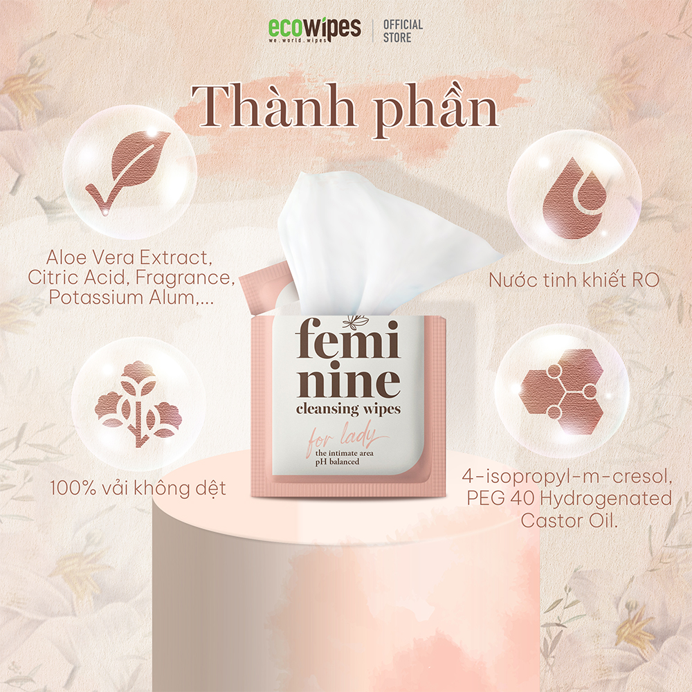 Combo 3 hộp 60 gói khăn giấy ướt phụ khoa Ecowipes travel size vệ sinh cá nhân phụ nữ hương Daisy size 15x20cm nhỏ gọn bỏ túi