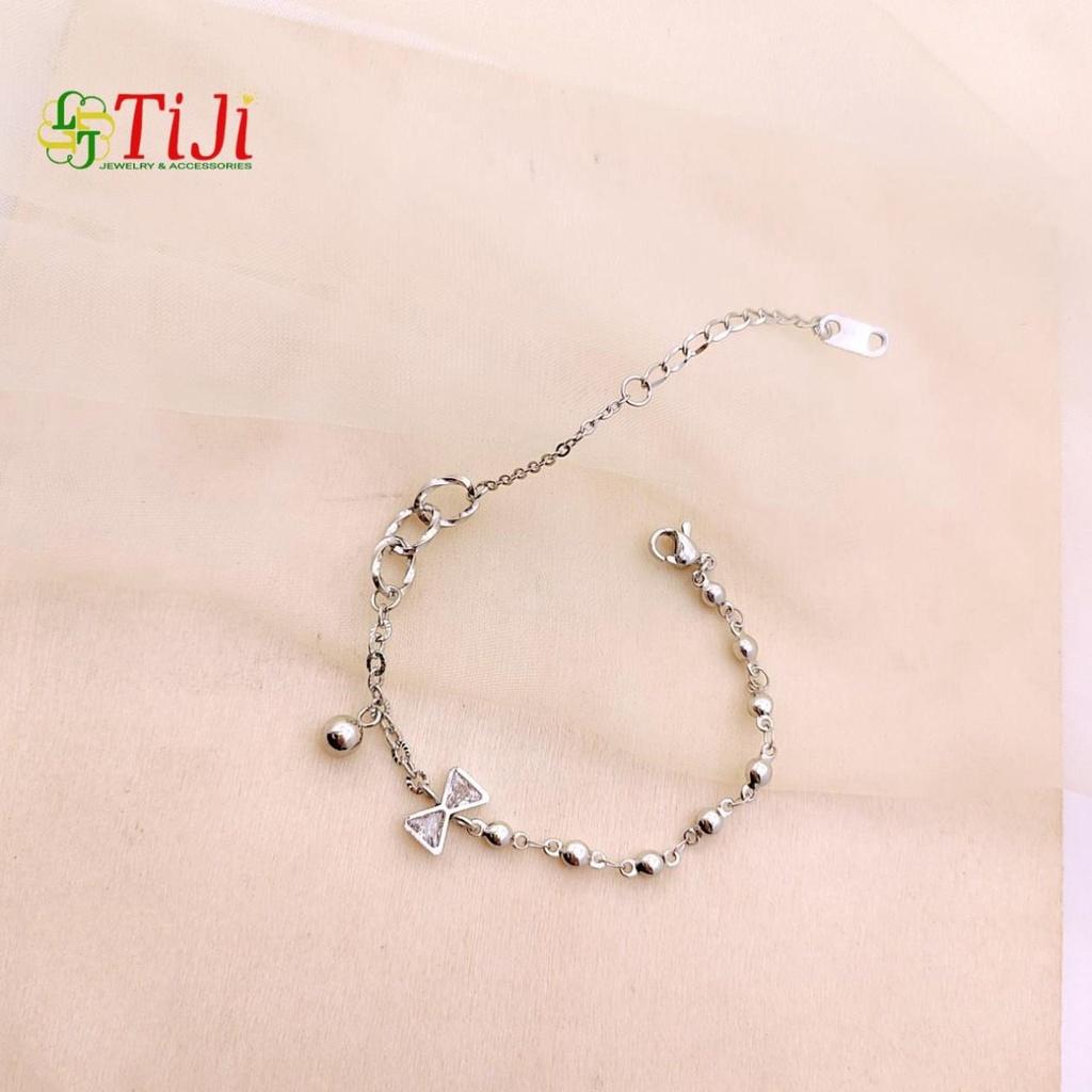 LẮC TAY LẮC CHÂN NỮ INOX CHUỖI BI GẮN NƠ CÁCH ĐIỆU KHÔNG ĐEN KHÔNG GỈ SÉT