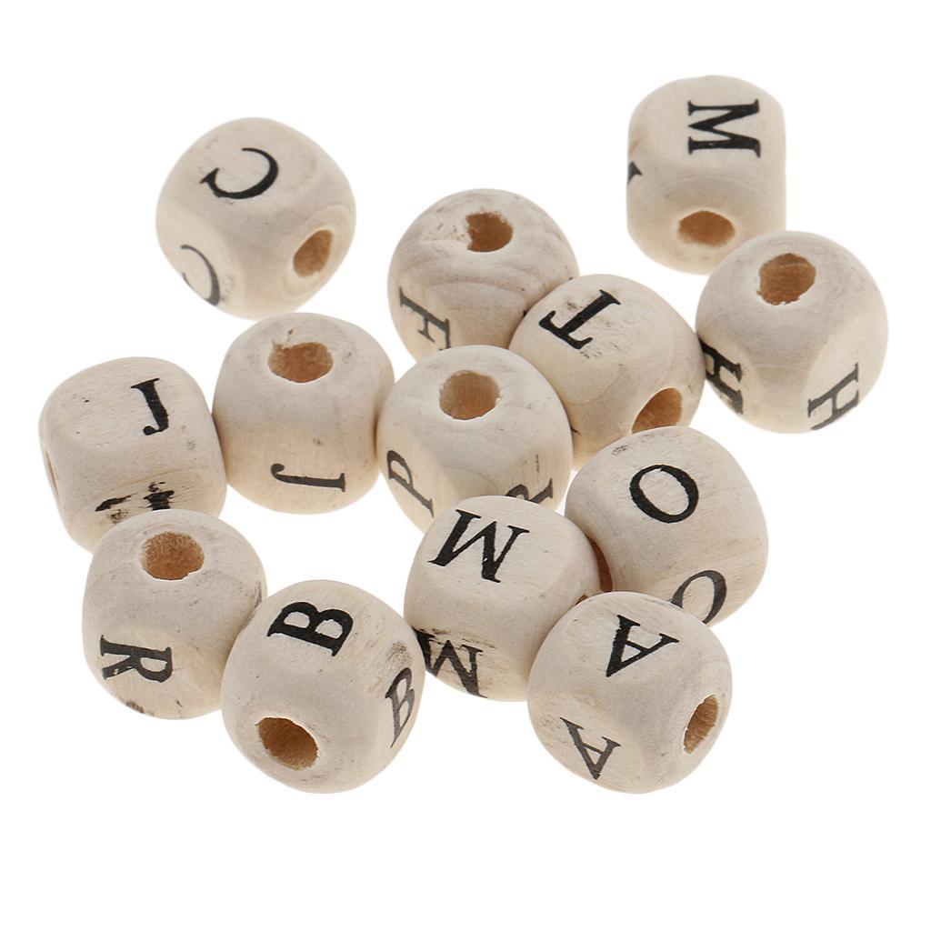 5-6pack 100 Pieces Wooden Alphabet Letters Cube Beads Jewelry Making 10mm White