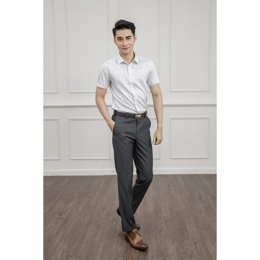 Áo sơ mi ngắn tay nam Aristino ASS003S1 form dáng slim fit ôm sát - Trắng in họa tiết lá