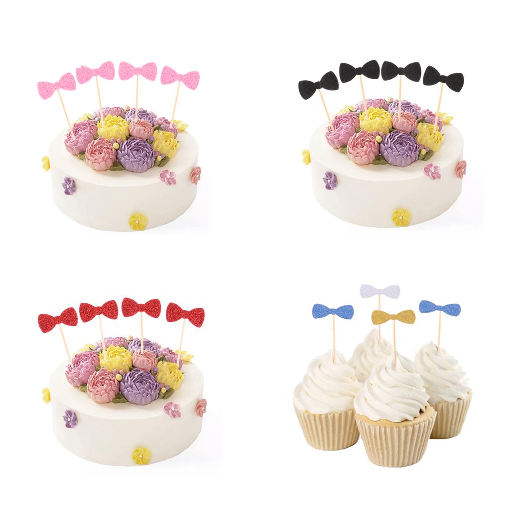 20 Pieces Glitter Paper Bowknot Cake Topper Birthday Party Cake Decor