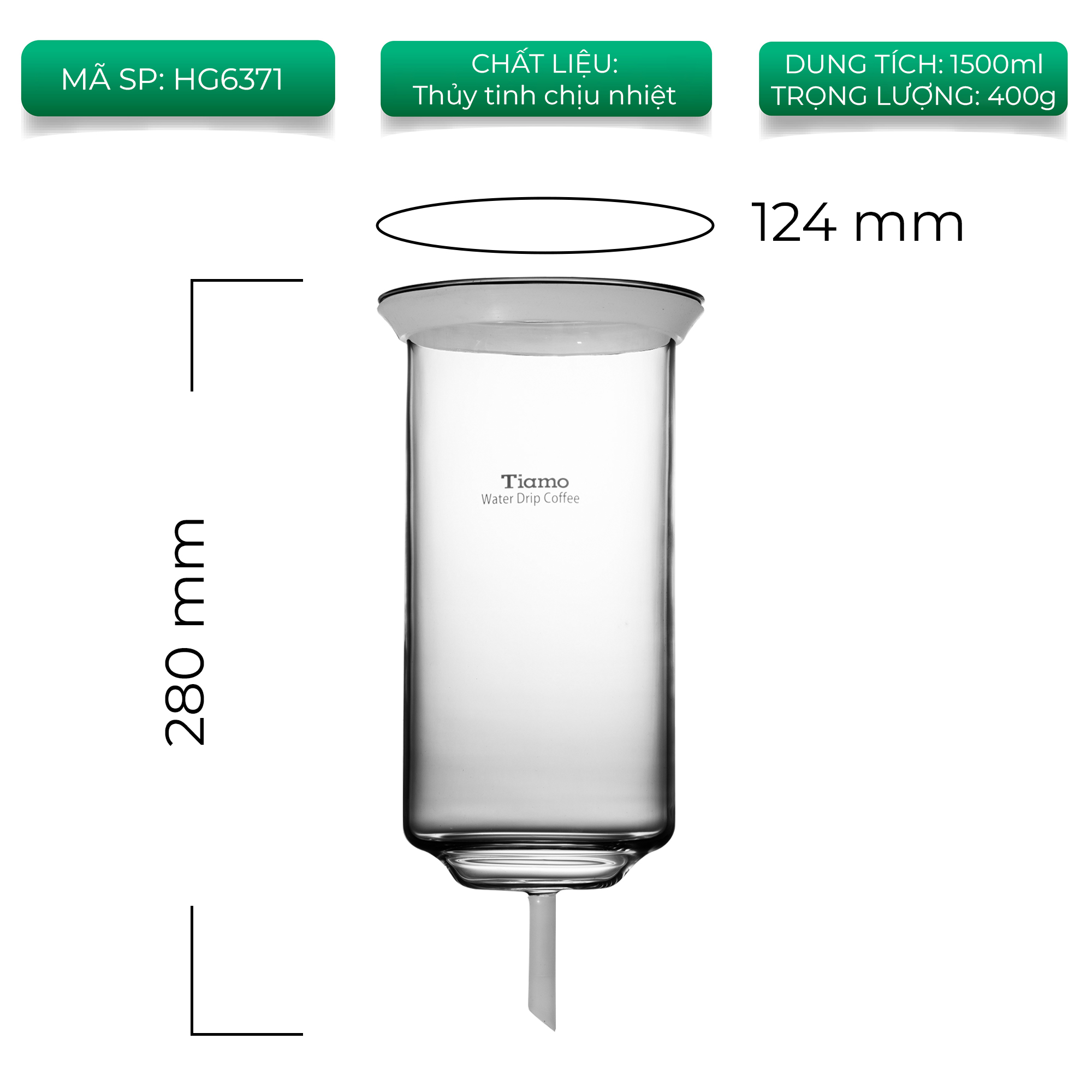 Phễu giữa đựng cà phê của tháp cold drip Tiamo HG2650 