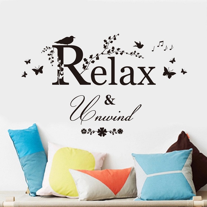Decal dán tường chữ relax and unwind truyền năng lượng tích cực