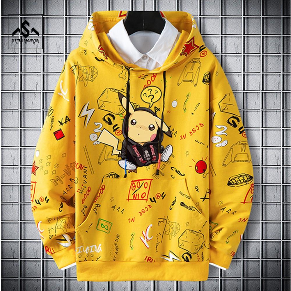 Áo hoodie nam nữ unisex form rộng Hàn Quốc STYLE MARVEN in hình pikachu nổi trẻ trung năng động - AO TOP NAM 90000176