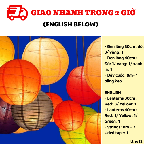 Bộ đèn lồng trang trí trung thu màu đỏ vàng tthu12
