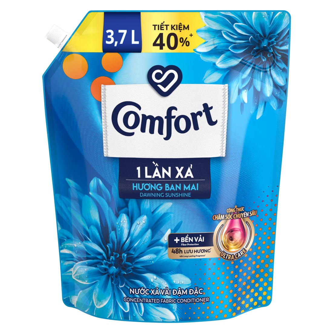 Nước Xả Làm Mềm Vải COMFORT Nước Xả Vải Hương Ban Mai Đậm Đặc 1 Lần Xả Giúp Giữ Màu &amp; Bền Vải 3.7L