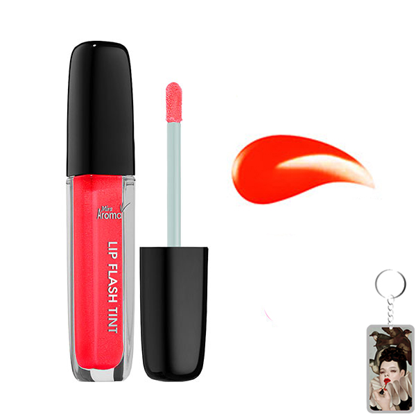 Son kem siêu lì Aroma Lip Flash Tint Hàn Quốc No.2 Màu đỏ cam tặng kèm móc khóa