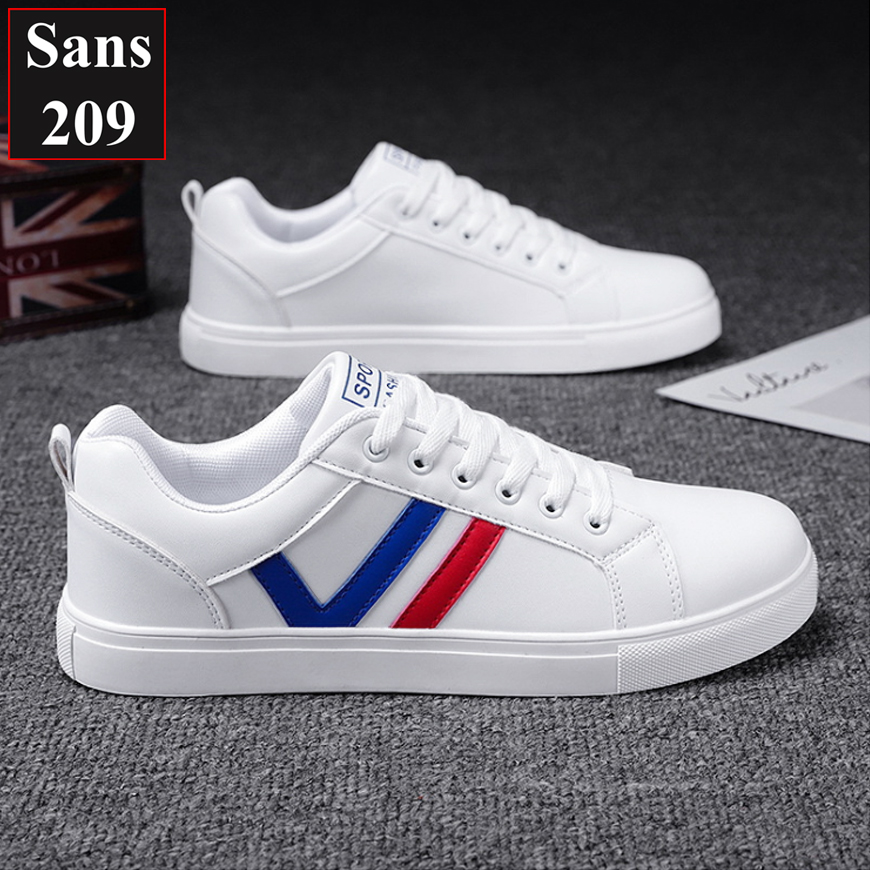 Giày thể thao nam sneaker Sans209 giầy sport trắng cổ thấp đế bệt sọc đen đỏ vàng bền đẹp thời trang hàn quốc trẻ trung