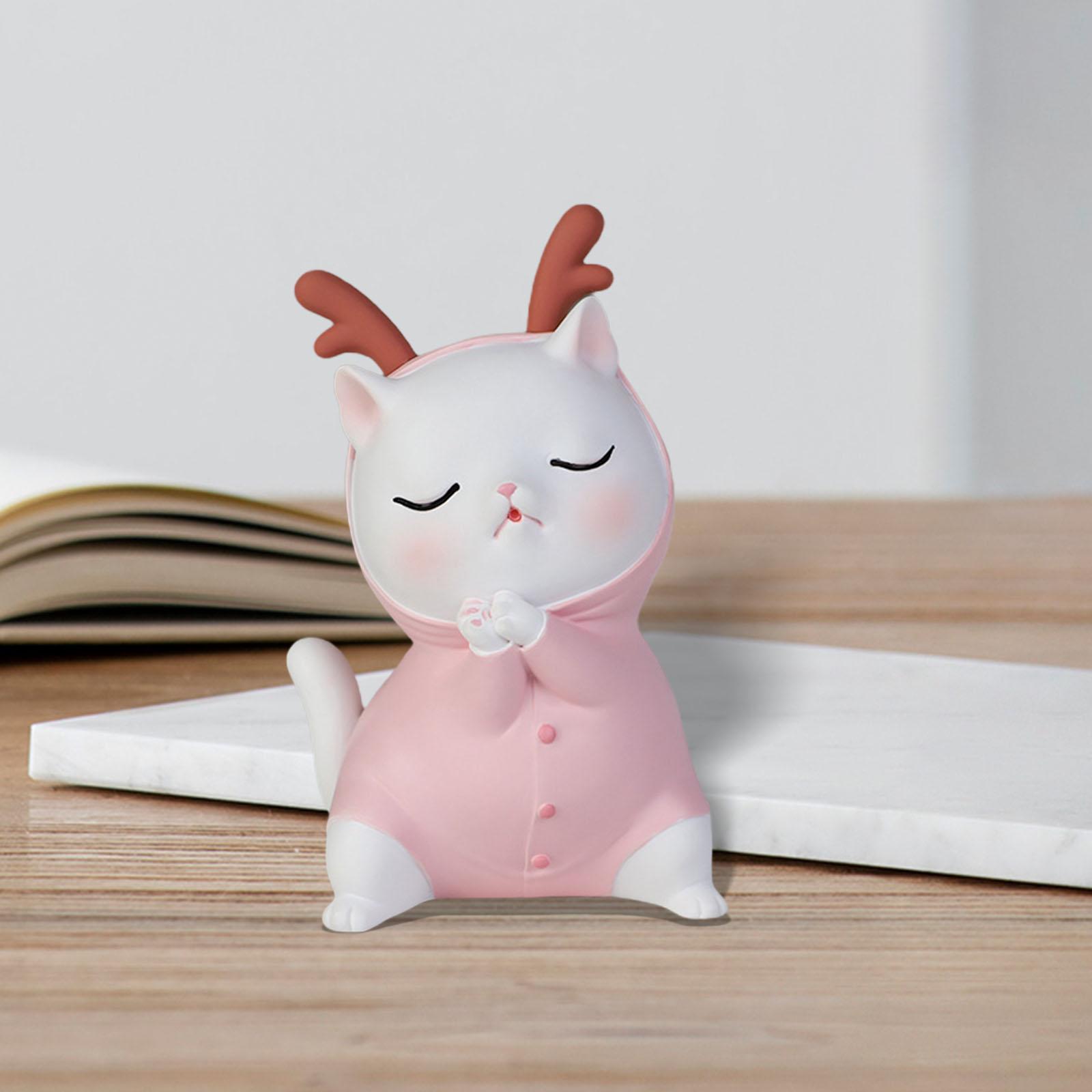 Cat Figurine Decoration Sculpture Kitty Statue for Tabletop Living Room Pink