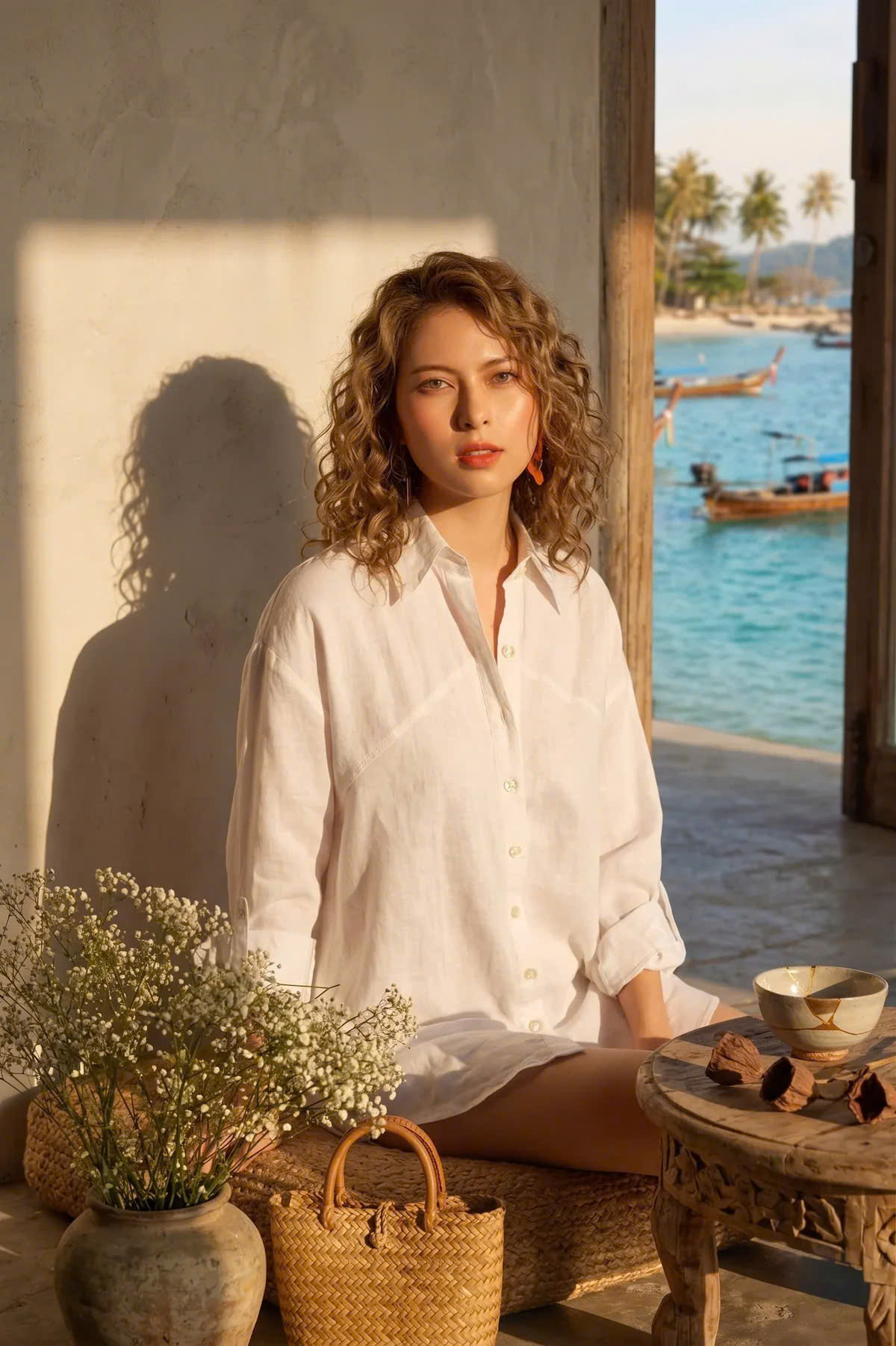 Áo Sơ Mi Oversize Linen Trắng Sương Top175 Thời trang Hity