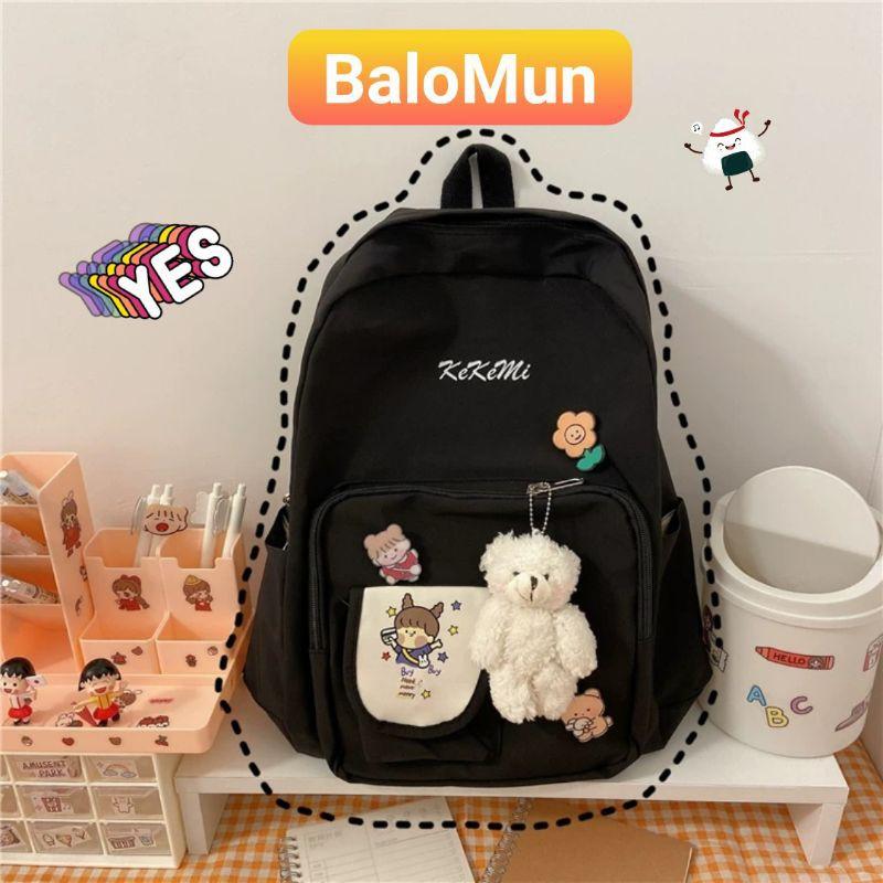 Balo sticker + móc gấu thời trang nữ chống thấm nước Balo ulzzang Ulzzang