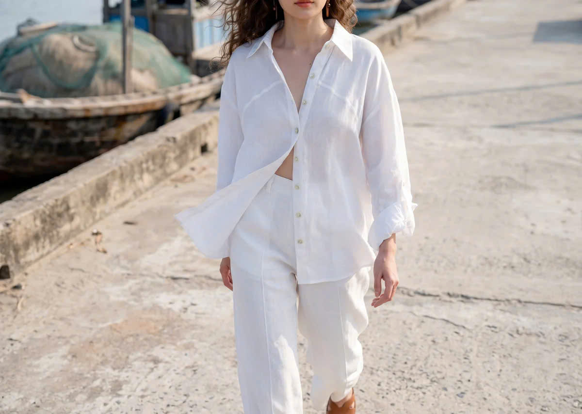 Áo Sơ Mi Oversize Linen Trắng Sương Top175 Thời trang Hity