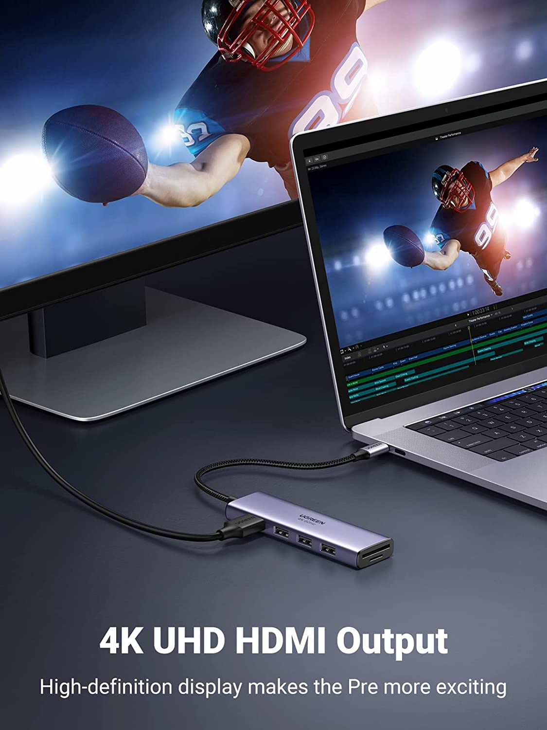 Hub Chuyển Đổi Ugreen USB-C sang 1xHDMI + 3xUSB3.0 + SD/TF 4K 60Hz CM511- hàng chính hãng