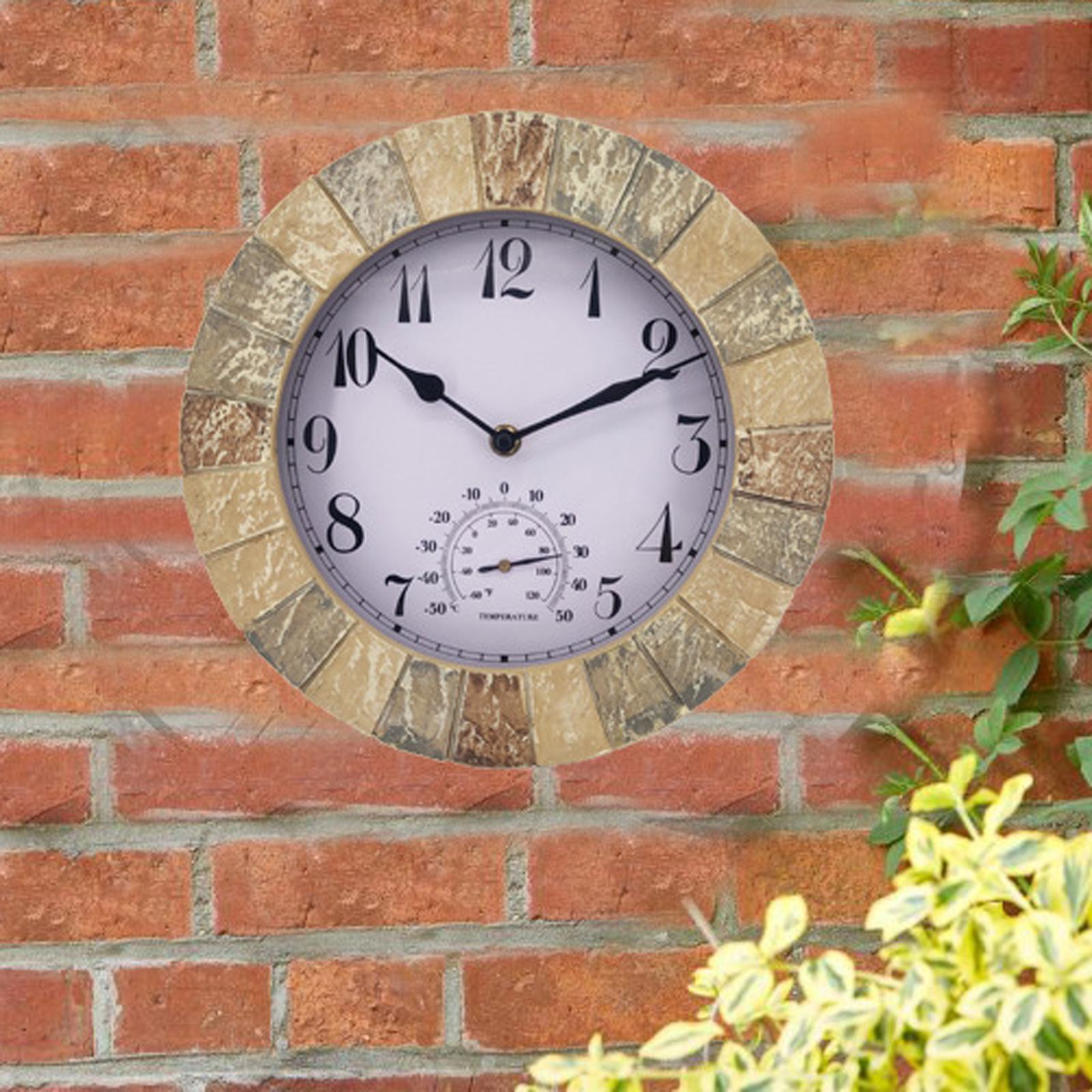 Outdoor Hanging Clock Waterproof Temperature Display for Living Room