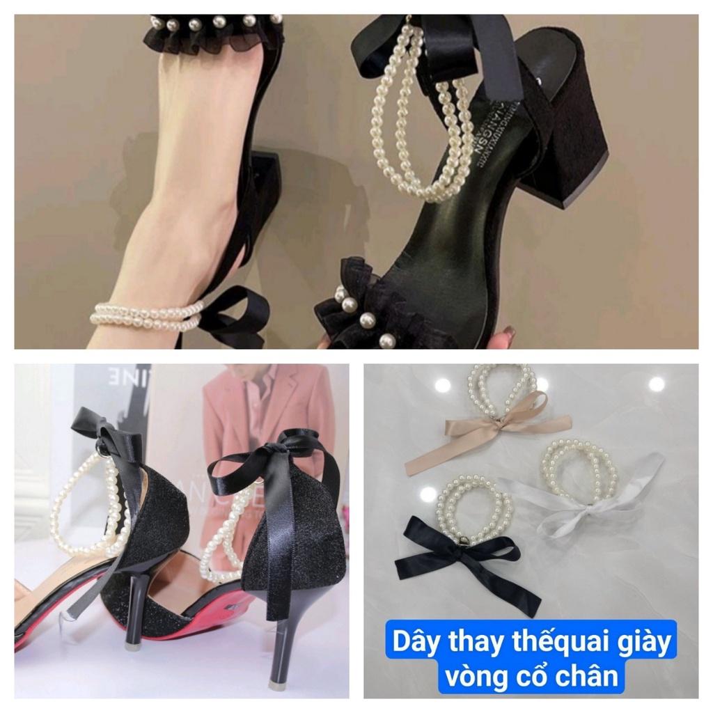 (VIDEO) Dây phụ kiện chuỗi ngọc buộc nơ ruy băng thay thế quai giày vòng qua cổ chân siêu đẹp thời trang chắc chắn