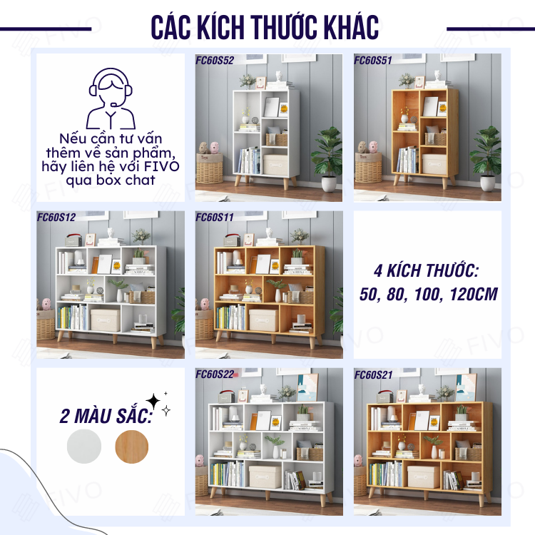 Kệ Sách Gỗ Cao Cấp Đa Tầng FIVO Mã FB60 - Chất Liệu Gỗ MDF Phủ Melamine Chống Thấm Bề Mặt Cực Tốt Hàng Cao Cấp, Có Kèm Tấm Lưng