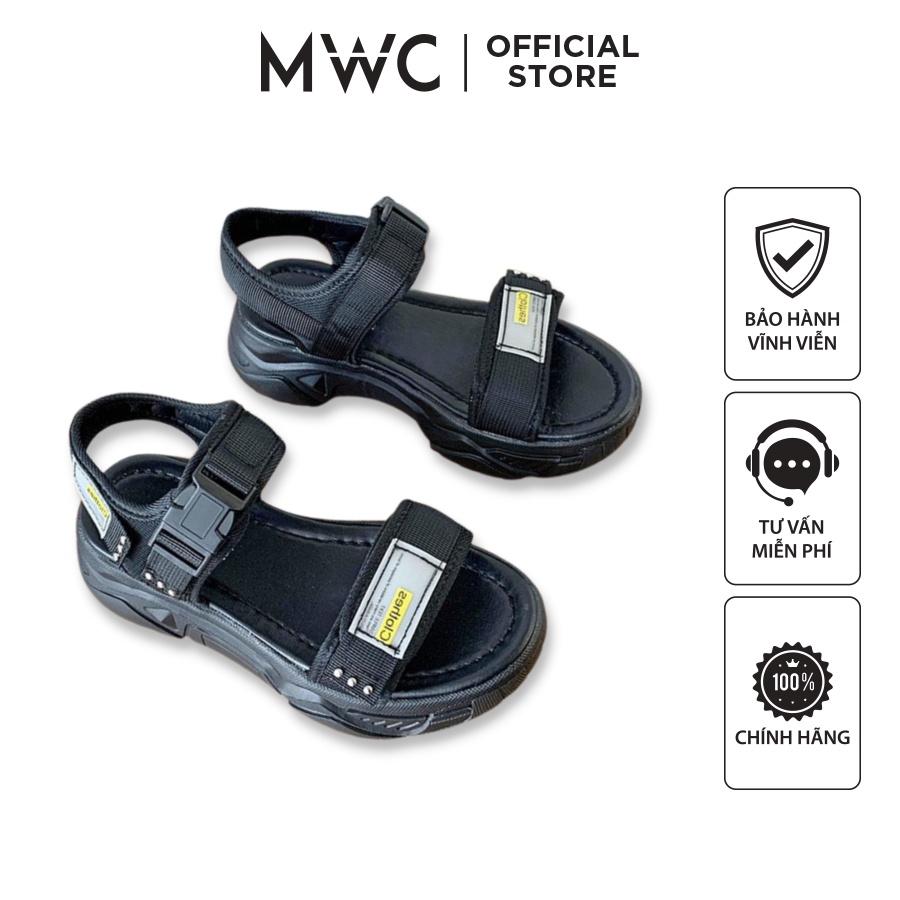 Giày Sandal Nữ MWC Đế Cao Quai Ngang Khóa Bấm Màu Đen Kem NUSD- 2777