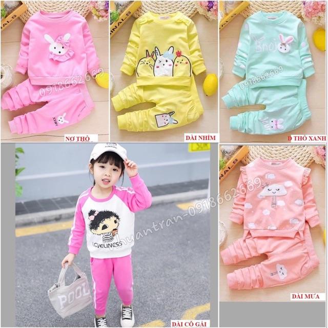 Bộ dài thu bé gái, chất da cá cotton size 6-20kg