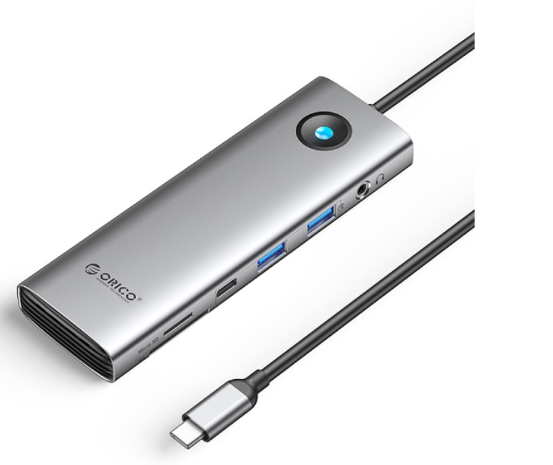 Hub đa năng 9 in 1 cổng Type-C ra cổng USB+cổng sạc PD100W+HDMI+LAN và khe đọc thẻ nhớ ORICO PW11-9P25R-GY - Hàng chính hãng