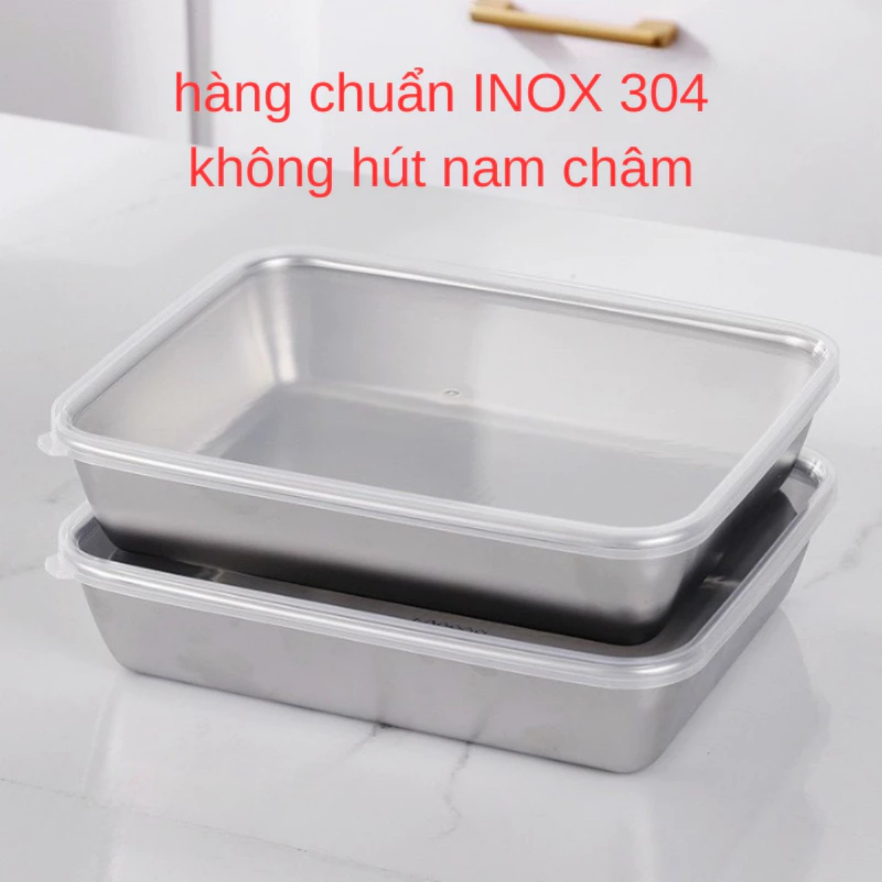 Hộp Đựng Thực Phẩm Inox Để Tủ Lạnh Có Nắp Đậy Đa Năng Tiện Lợi- Có 2 Size 13.5x10.5x5.8 cm và 20x5,5x25cm - Khay Inox 304 Chống Gỉ - Hàng Chính Hãng MINIIN