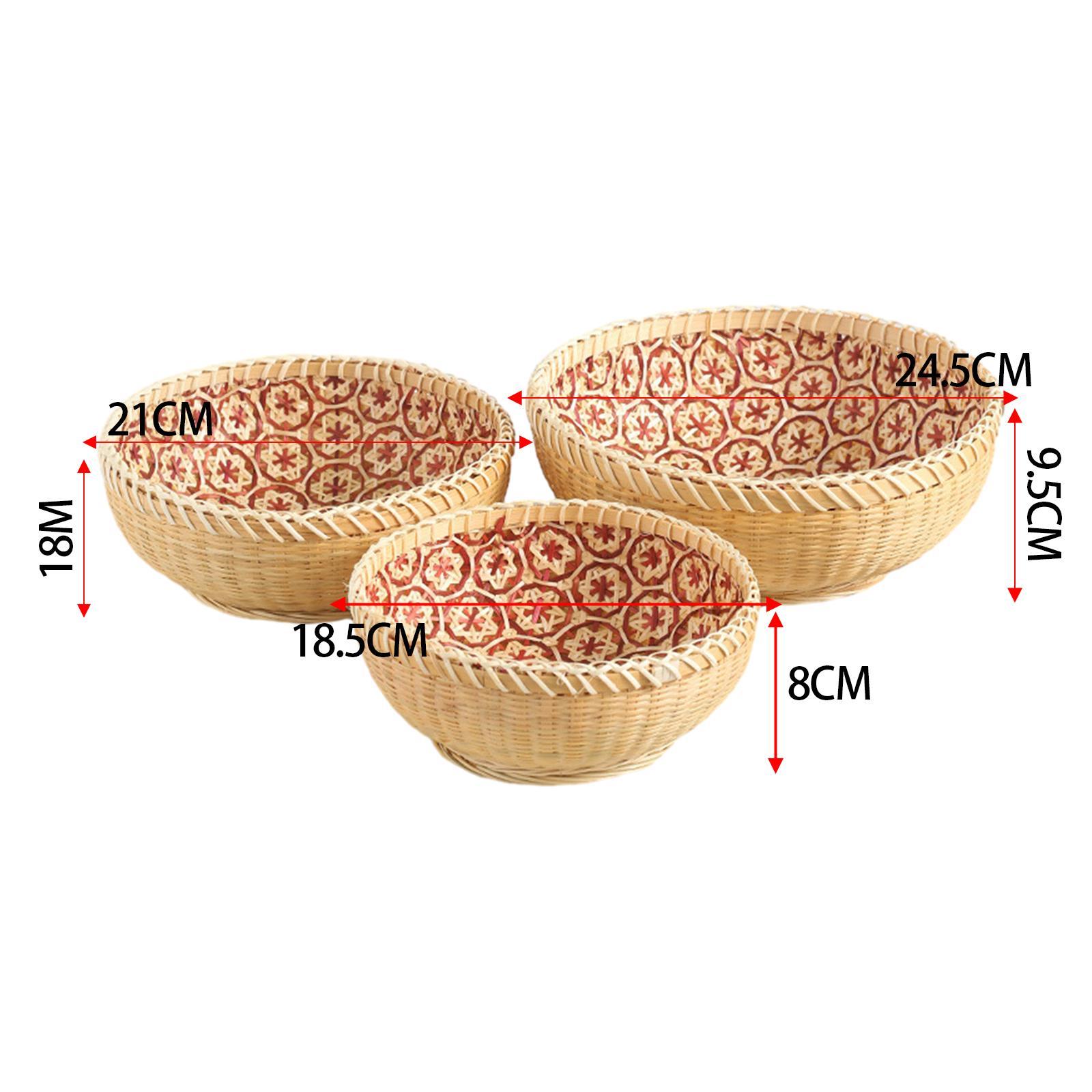 3x Bamboo Woven Basket Rattan Storage Basket Fruit Basket Food Serving Basket for Restaurant, Pantry, Kitchen Organizing