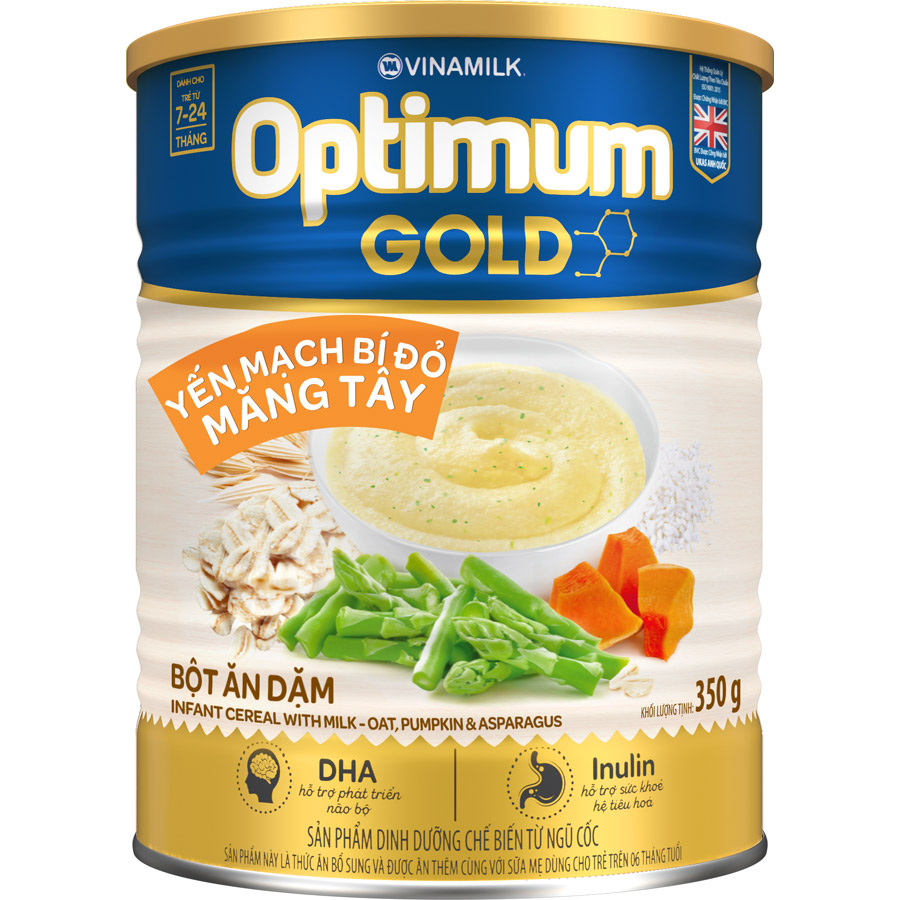 Bột Ăn Dặm Vinamilk Optimum Gold Yến Mạch Bí Đỏ Măng Tây Hộp Thiếc 350gr