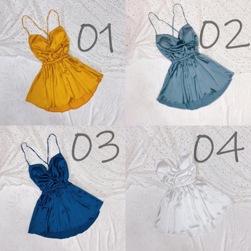 Váy Ngủ Sexy Gợi Cảm ️̉ ️ Váy ngủ 2 dây Linqu chất satin mặc ngủ mát freesize