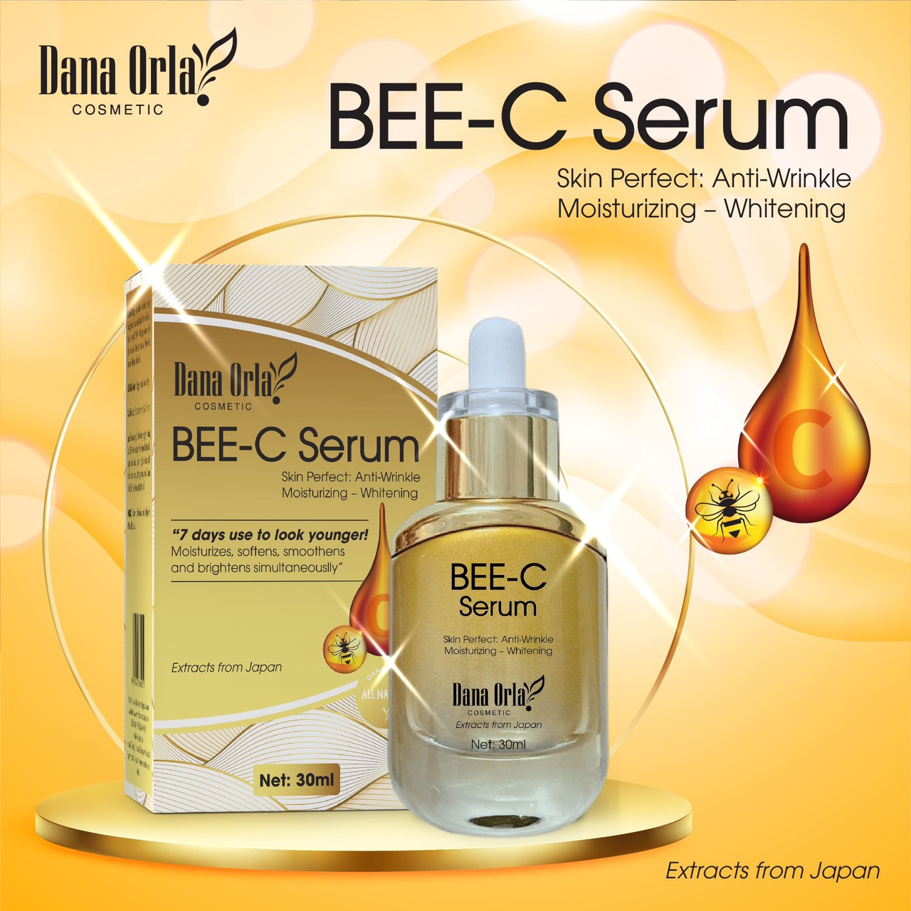 Serum dưỡng trắng da, dưỡng ẩm, giảm nhăn da, chống lão hóa Dana Orla (BEE-C SERUM) - 30 ML