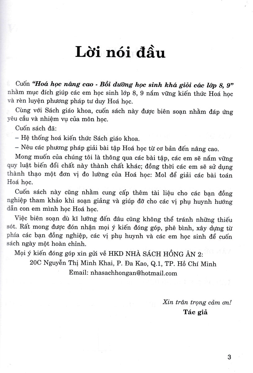 Hóa Học Nâng Cao - Bồi Dưỡng Học Sinh Khá, Giỏi Các Lớp 8-9 (Dùng Chung Các Bộ SGK Hiện Hành) _HA