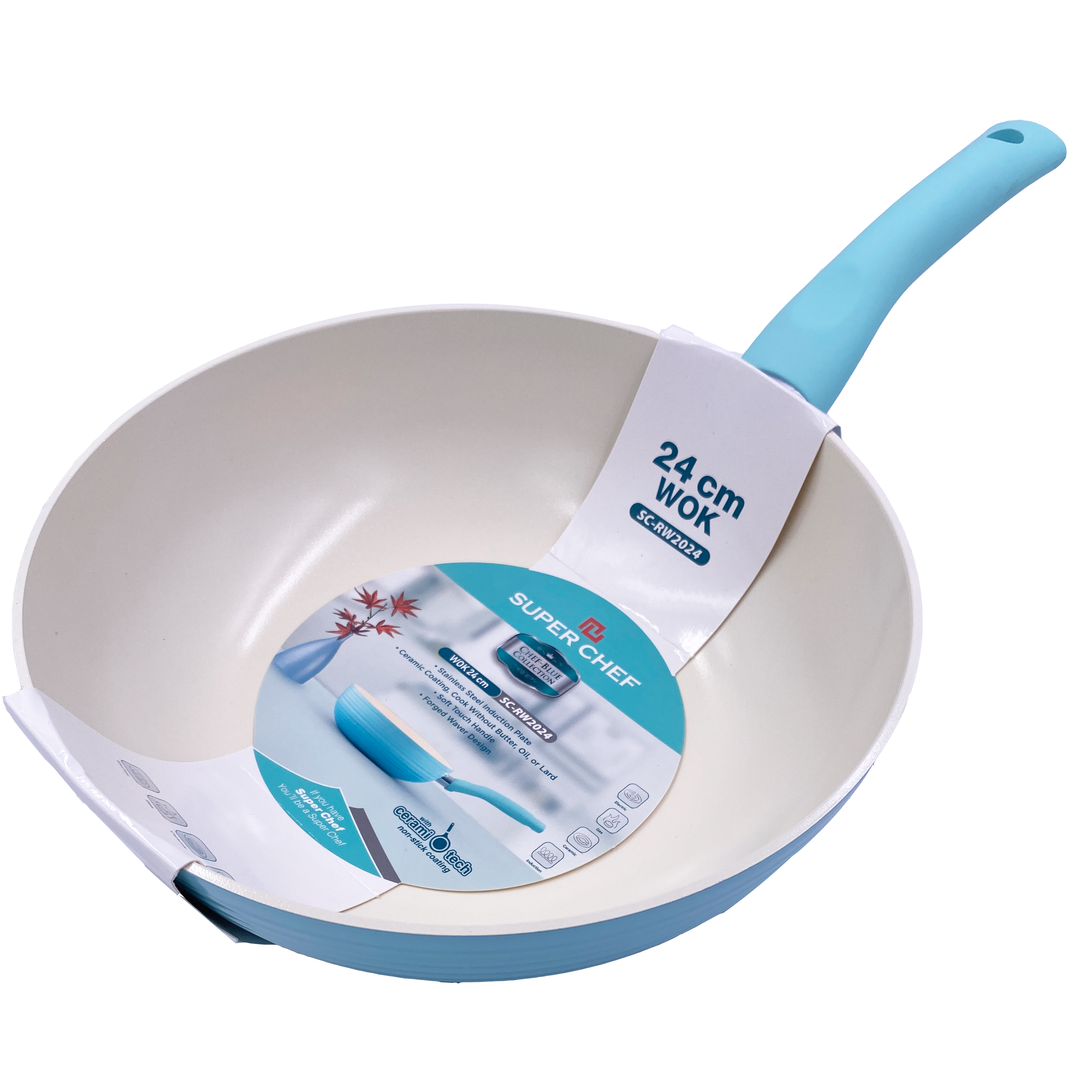 Chảo Xào Chống Dính Ceramic Đáy Từ Chef Blue Thiết Kế Vân Sóng Mới, Sang Trọng Đảm Bảo An Toàn Sức Khỏe, Siêu Bền Bỉ, Không Bong Tróc Size 24cm