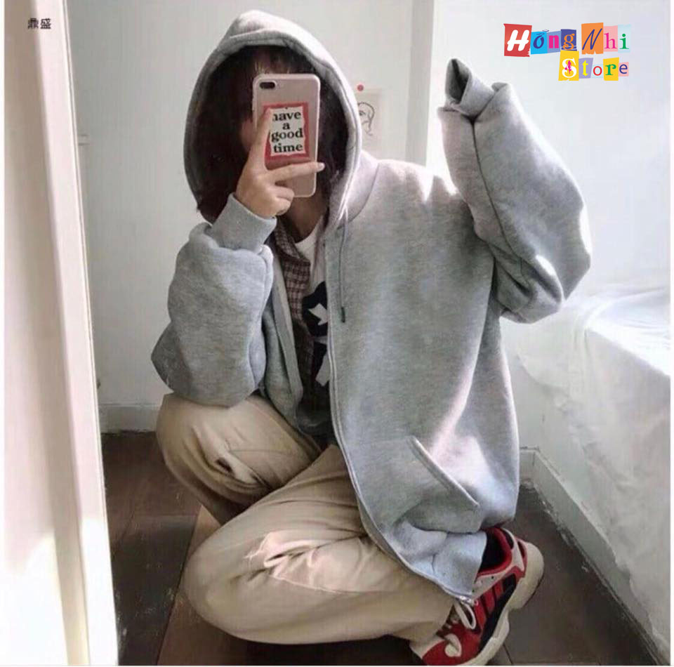 ÁO HOODIE ZIP UNISEX GREY - HOOODIE DÂY KÉO DÁNG RỘNG MÀU XÁM - MM