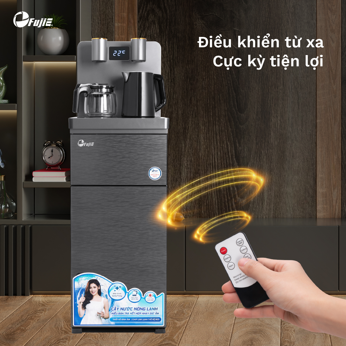 Cây nước nóng lạnh bàn trà cafe FujiE TBH1332E nhập khẩu, máy nước nóng lạnh điều khiển từ xa cài đặt nhiệt độ - Hàng chính hãng